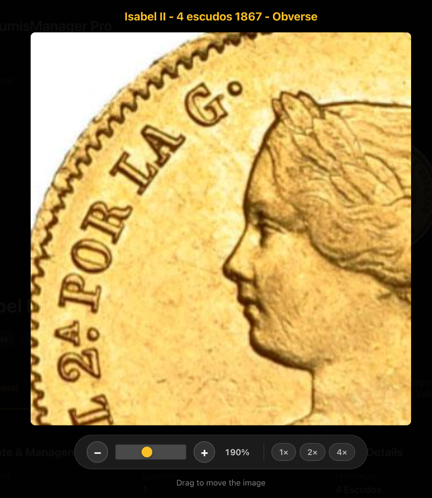 NumisManagerPro Coin Image Zoom Interface